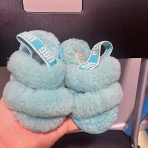 UGG Fluff Teal Oh Yeah Plush Slingback Slippers Toddler Size 6 EU 23.5